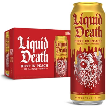 Liquid Death, Rest in Peach Iced Tea, 8-Pack (19.2oz Cans), Peach Flavored Back Tea, Low Calorie, No Artificial Sweeteners, B12 & B6 Vitamins