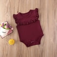 thumbnail image 3 of Kiapeise Baby Girls Summer Sleeveless Romper Solid Round Collar Ruffle Jumpsuit, 3 of 7