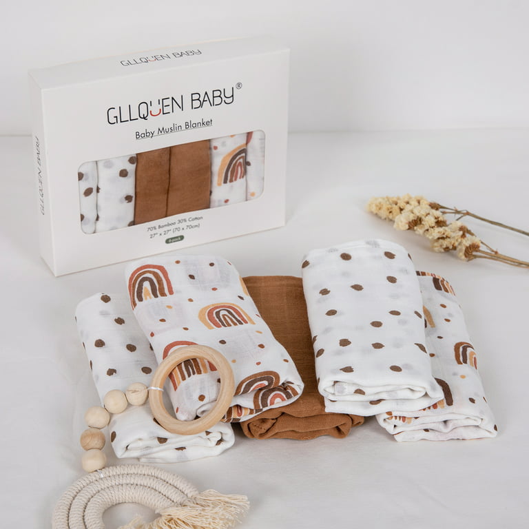  HGHG 4 Pack Bamboo Muslin Swaddle Blankets, Premium Receiving  Blanket