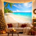 thumbnail image 3 of Tropical Shore with Palms and Turquoise Waves, Peaceful Coastal Art for Ocean Lovers, Island Escape Decor, New Home Gift, Tapestry Wall Hanging for Bedroom and Living Room, 3 of 7
