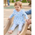 thumbnail image 4 of 12 Months Baby Girls Clothes 18 Months Girls 2PCS Floral Outfits Set Toddler Girls Long Sleeve Flower Top Stripe Pants Clothing Set Blue, 4 of 6