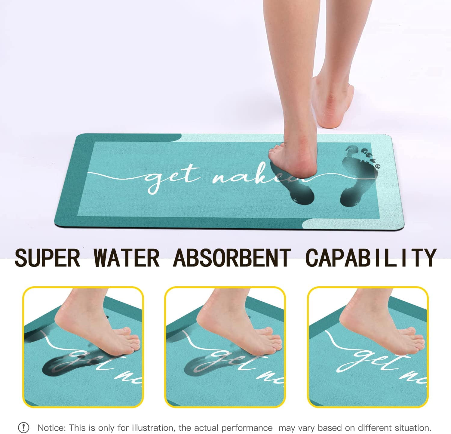 Get Naked Bath Mat Rug,Non-Slip Super Absorbent Bath Mat,Shower Bath Mat for Bathroom,Quick Dry Bath Mat for Bathroom Floor,Tub and Shower,Thin Bathroom Rugs Fit Under Door,16"x24"