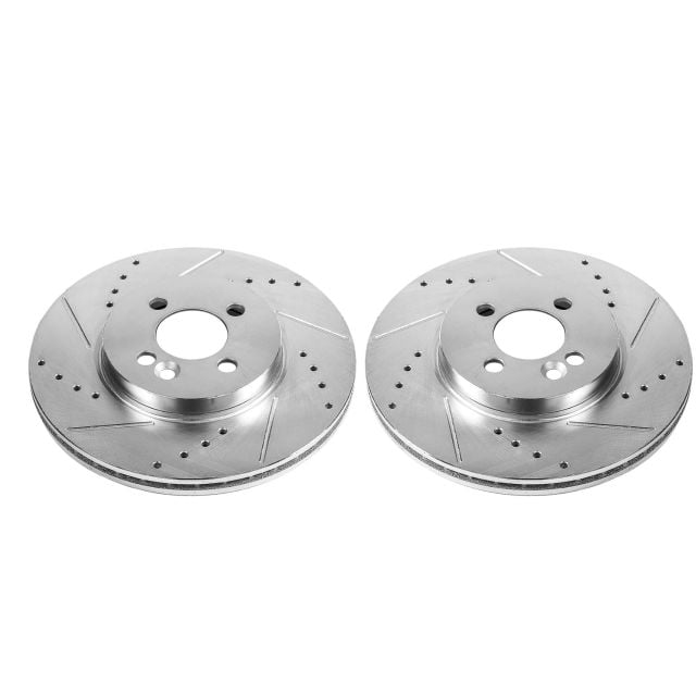 FRONT + REAR CERAMIC PADS 82585PK POWER DRILLED SLOTTED PLATED BRAKE ROTORS 