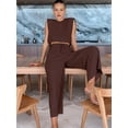 thumbnail image 6 of Women'S Two Piece Sets Casual Linen Sleeveless Crop Top Wide Leg Pants Summer Outfits Brown L, 6 of 7