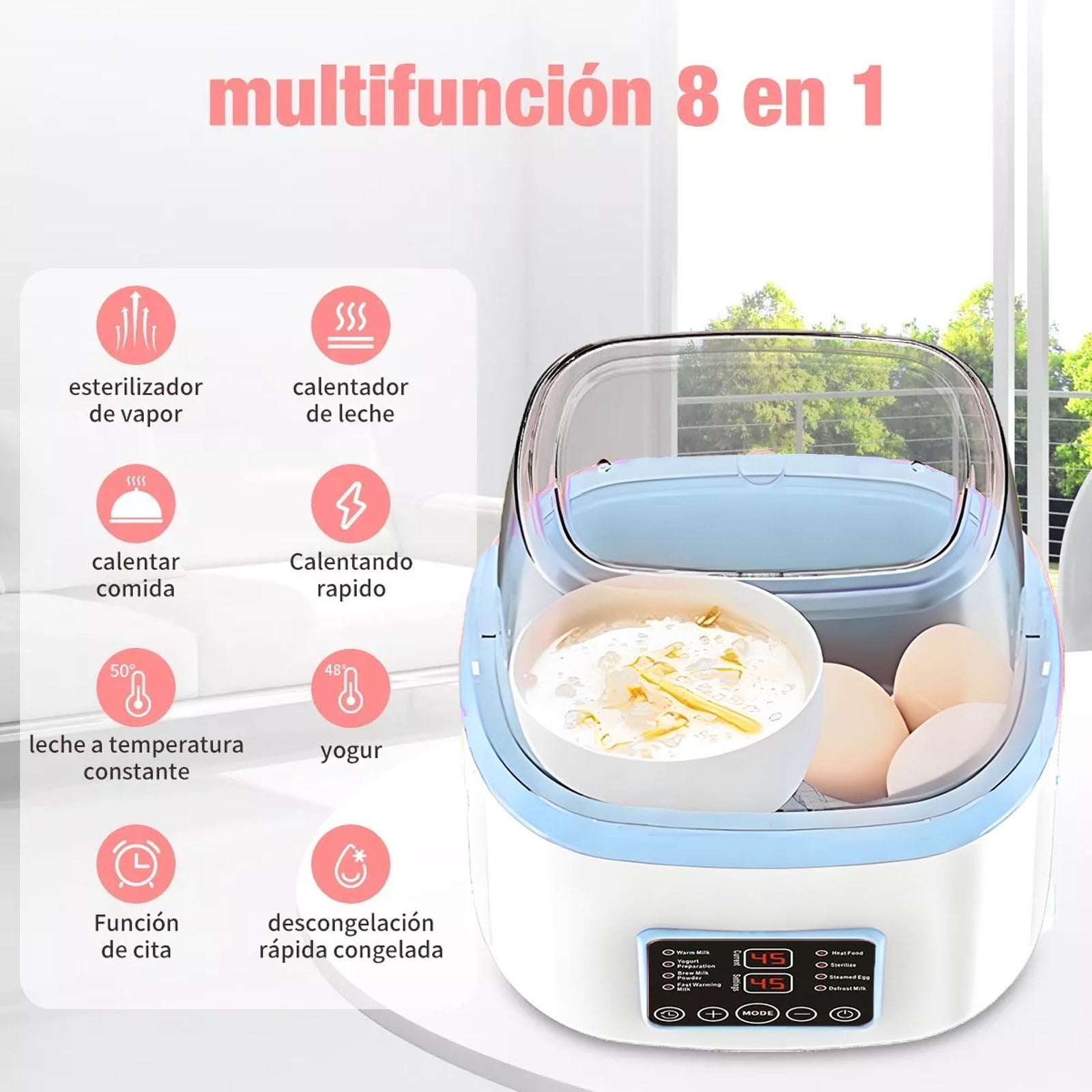Baby Bottle Warmer, Baby Bottle Warmer and Sterilizer with Timer, 8-in-1 Fast Milk Warmer for Baby Breastmilk, Temperature Adjustment & 24H Constant Heat & Thaw, Baby Food Heater, up to 4 Bottles