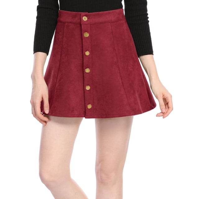 Falda Corta Allegra K Gamuza Sintética Vino Rojo XL para Mujer