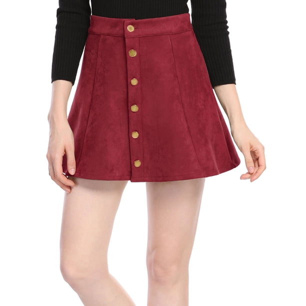 Falda Corta Allegra K Gamuza Sintética Vino Rojo XL para Mujer