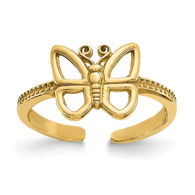 14k Yellow Gold Butterfly Adjustable Toe Ring Open Midi
