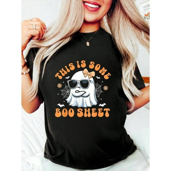 Ghost Halloween Tee "This Is Some Boo Sheet" Graphic Cute Oversized Top Cotton Comfort Fit Black S-5XL