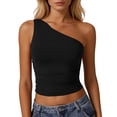 thumbnail image 2 of Women's Sleeveless One-Shoulder Slim Fit Sexy Tank Top Black XL, 2 of 4