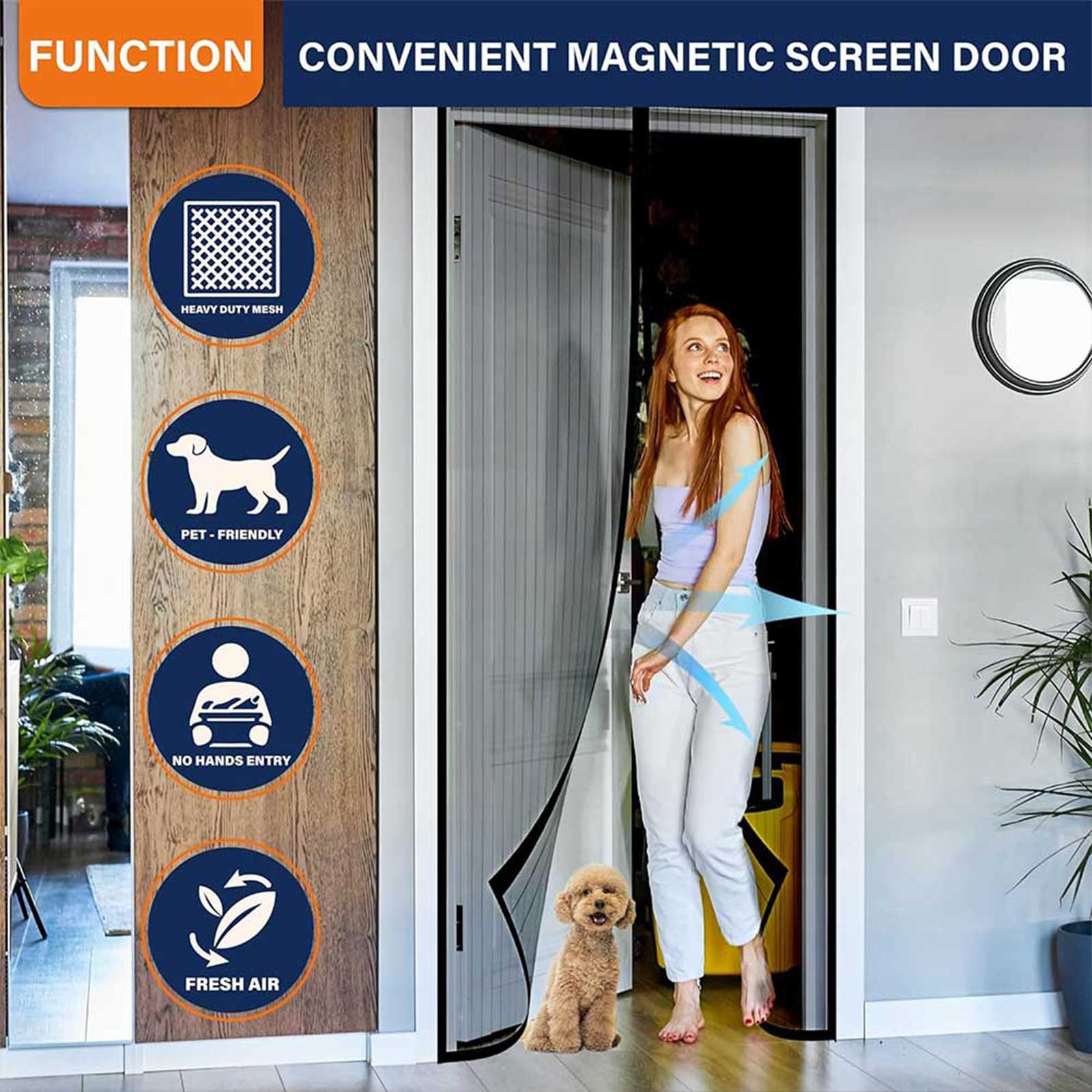 Magnetic Screen Door,Size 39"×82" ,Heavy Duty Door Screen Magnetic Closure Keep Bugs Out,Screen Door Mesh- Pet and Kid Friendly Fits,Free Double-sides Tape,White