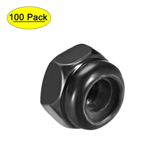 Unique Bargains M2.5x0.45mm Hex Lock Nuts Carbon Steel Nylon Insert Self-Lock Nuts, 100Pcs Black