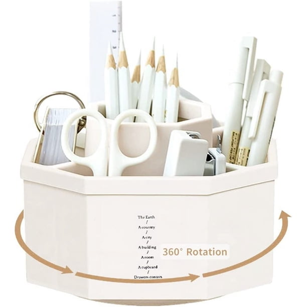 1 soporte giratorio para bolígrafos (blanco), creativos botes giratorios de 360 grados, almacenamiento de bolígrafos de cinco rejillas con tapete antideslizante, cajas de almacenamiento de papelería decorativas para el hogar y la oficina oso de fresa Electrónica