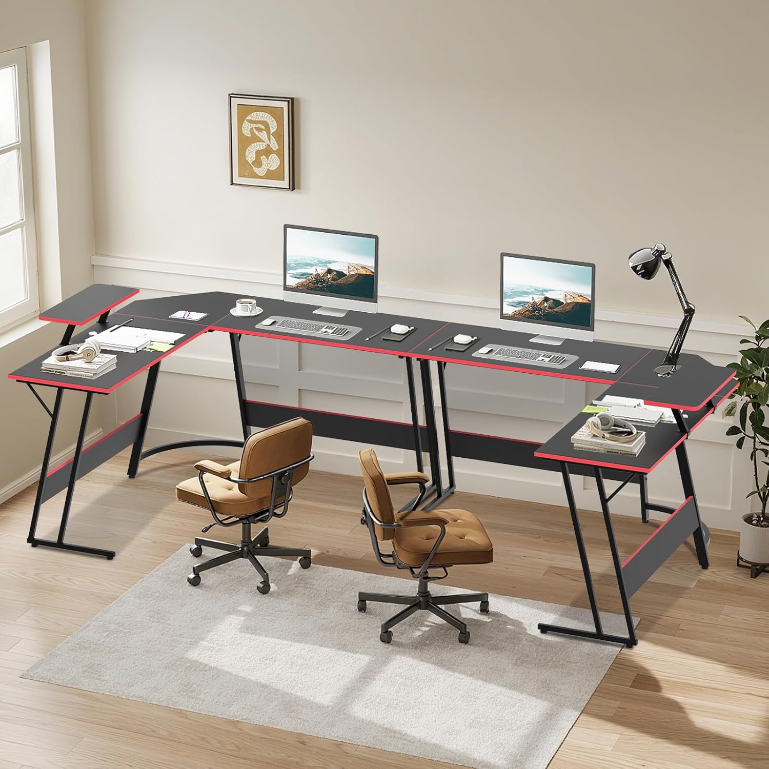 CL.HPAHKL L Shaped Gaming Desk, Corner Computer Desk Table with Monitor Stand for Home Office Study Writing, Black