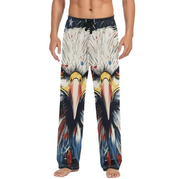 JSTEL American Flag Eagle Head Men's Sleepwear Mens Pajama Pants Bottoms with Pockets, L
