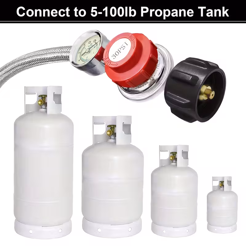 thumbnail image 4 of 5FT Propane Tank Extension Hose With Gauge, QCC1/Type 1 Tank Extension Hose, QCC1 To Male QCC/POL Fitting, Leak Detector Replacement For Propane Tank Appliances, Gas Grill, 4 of 4