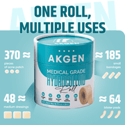 AKGEN Hydrocolloid Roll for Wound Care, Cut-to-Size Extra Large Self-Adhesive Patch Bandage, Ultra-Absorbent, Flexible & Waterproof, 2 in x 19.7 ft