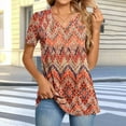 thumbnail image 2 of JTZGDY Henley Tops for Women Dressy Casual Summer Boho Floral Pattern Printed Short Sleeve Button V Neck Graphic T-Shirts Loose Oversized Tunic Blouse Orange#02 M, 2 of 7
