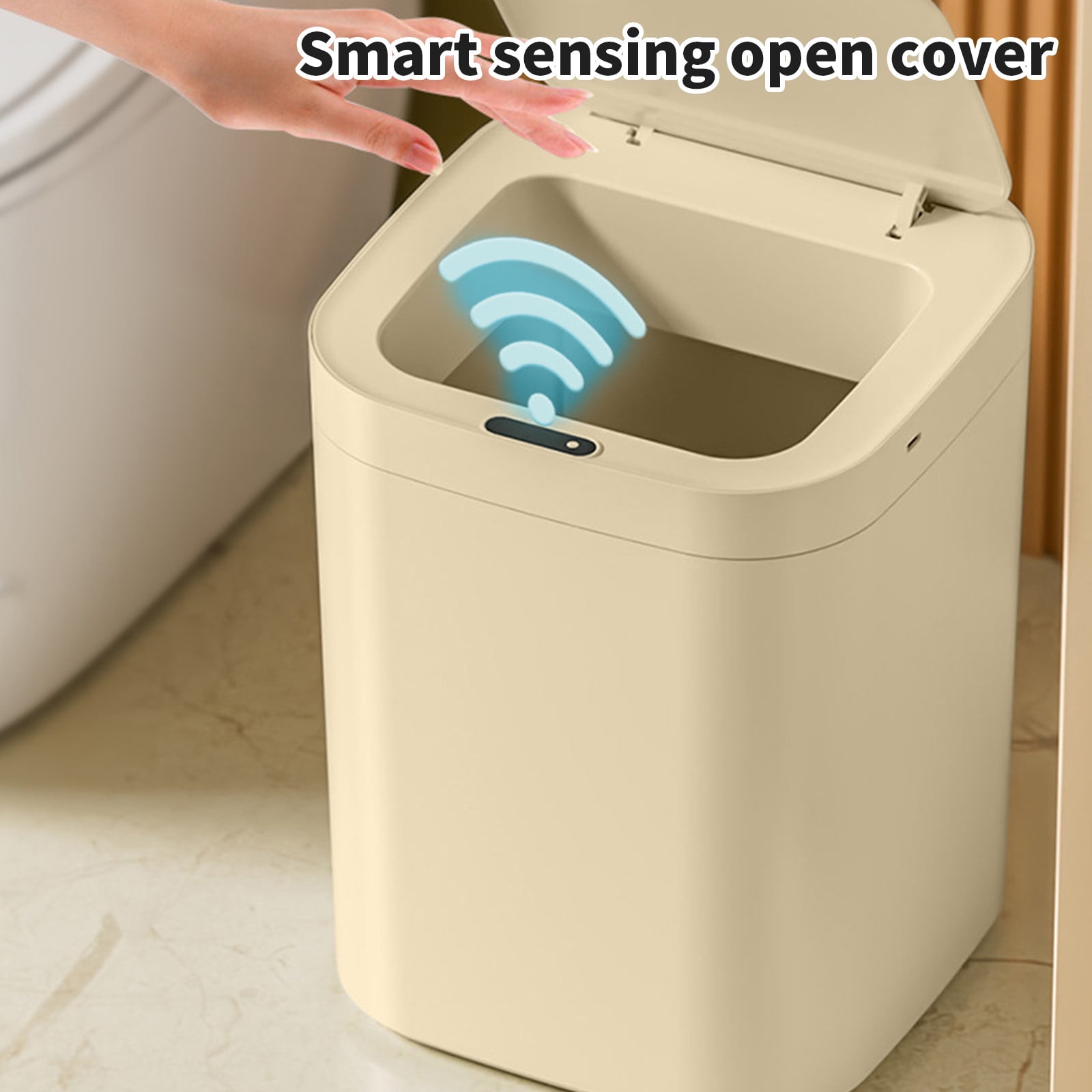Hvmvliv Automatic Trash Can Smart Trash Can Kitchen Bathroom Touchless Trash Can Sensor Garbage Can With Lid Trash Bin For Bedroom, Office Beige