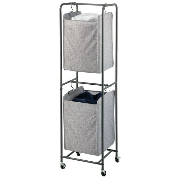 mDesign Vertical Portable Laundry Hamper Basket - Metal Frame - Black