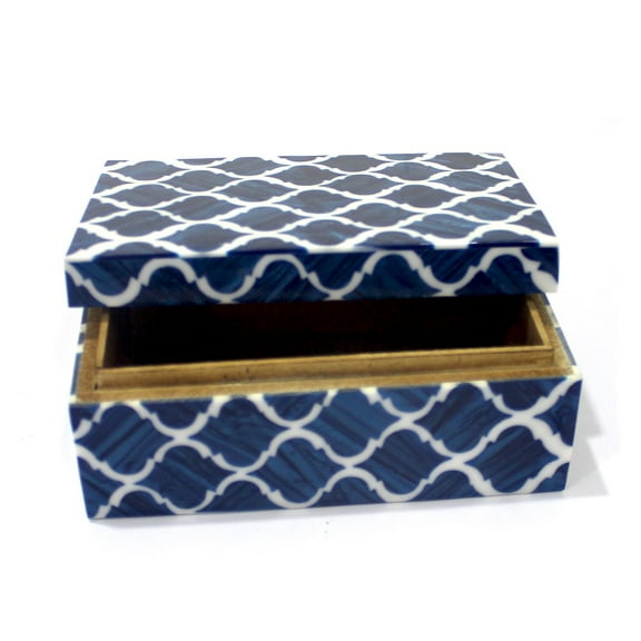 collectiblesBuy White & Blue Rectangular Wooden Box Handcrafted Bone Inlay Moroccan Design - Jewelry Storage Box