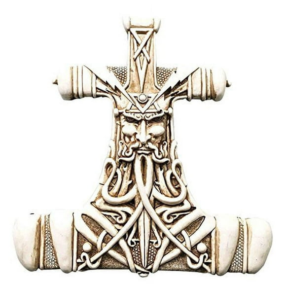 Viking God Thor Bone Hammer Mjolnir Thunder Wall Plaque Home Decor Statue Figuri