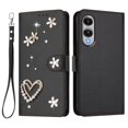 thumbnail image 2 of Leather For Samsung Galaxy S25 Edge 5G Case Double Layered Heart-shaped Flower Flip Wallet Leather Case, Card Holder Magnetic Closure  Phone Cases Cover With Hand Strap,Black, 2 of 8
