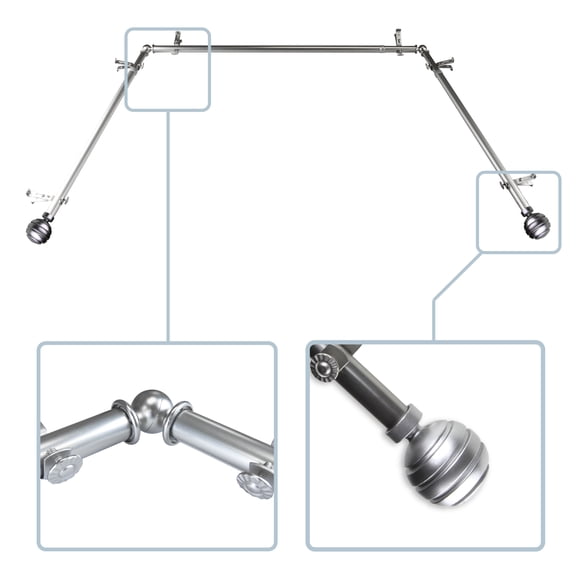 Tamara 13/16" Bay Window curtain rod 20"-36", 38"-72" - Satin Nickel,(ABay-91-5)