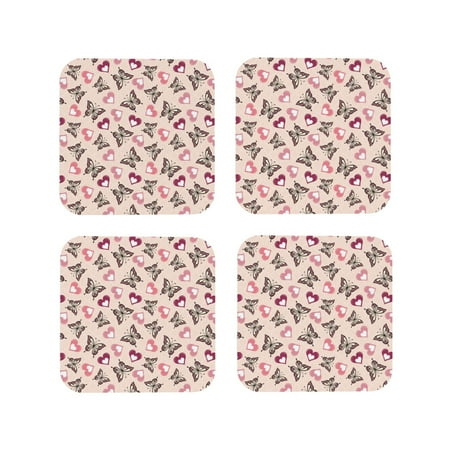 

Matuu Beautiful Butterflies and Hearts for Cup Coasters Set of 4 Leather Coasters Desk Coasters for Office Measures 4” x 4”-Square