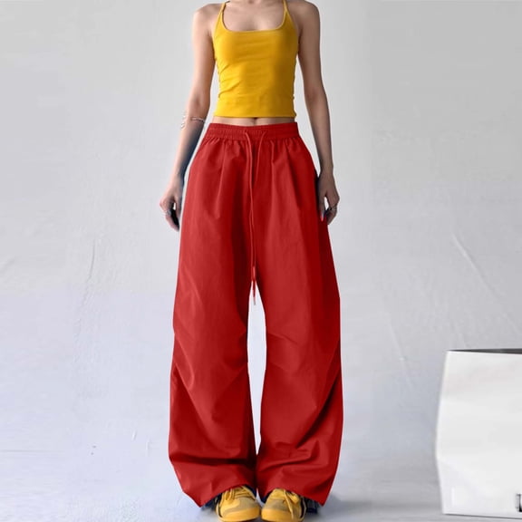 PiGOGI Women's Wide Leg Sweatpants High Waisted Loose Fit Casual Workout Pants Red S