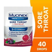Mucinex Instasoothe Cough Drops, Sore Throat Lozenges, Elderberry & Cherry, 40 Count