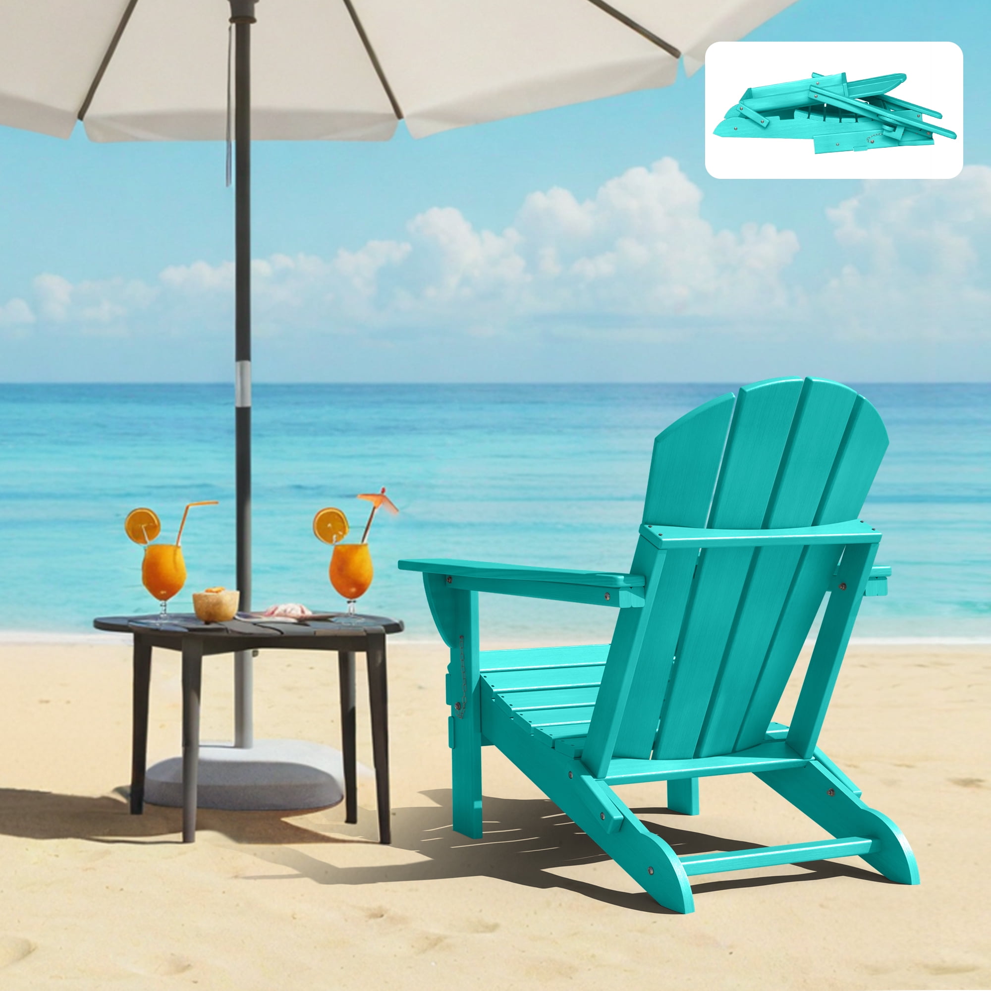 Folding Adirondack Chair Outdoor Patio Fire Pit Chairs with Cup Holder Porch Garden Blue