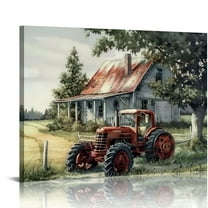 COMIO Farmhouse Rustic Pictures Old Barn Posters Farm Tractor Canvas Wall Art Country House Prints Rustic Landscape Picture Farmhouse Artwork for Wall Old Tractor Painting Vintage Landscape Poster