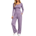 thumbnail image 2 of Aofany Womens 2 Piece Sets Long Sleeve Wide Leg Tracksuits Casual Lounge Fall Outfits Solid Color Matching Sets, 2 of 5