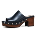 thumbnail image 2 of YDN Women's Open Peep Toe Mules Platform Wooden Block Heels with Studs Dressy Casual Slides Sandals Slip On Comfy Shoes Daily Size 9.5 Blue, 2 of 4