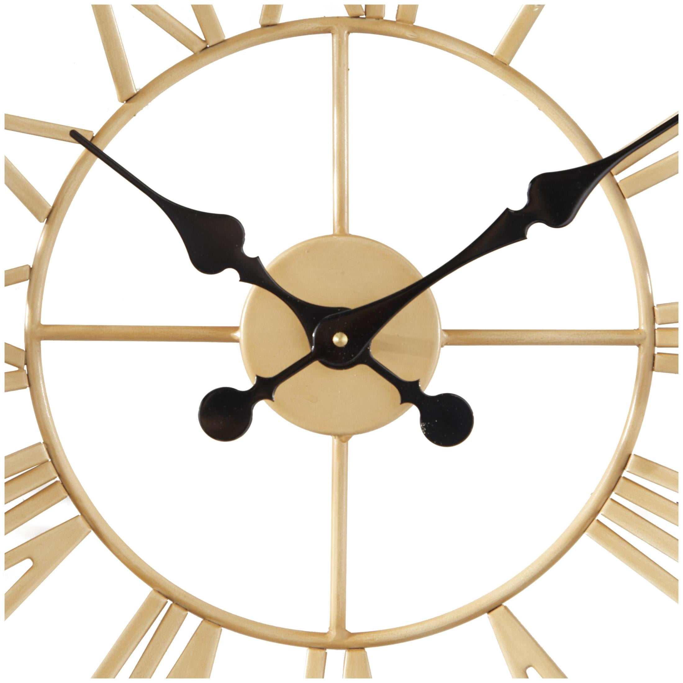 DecMode 31" Brown Seagrass Woven Wall Clock with Gold Metal Frame