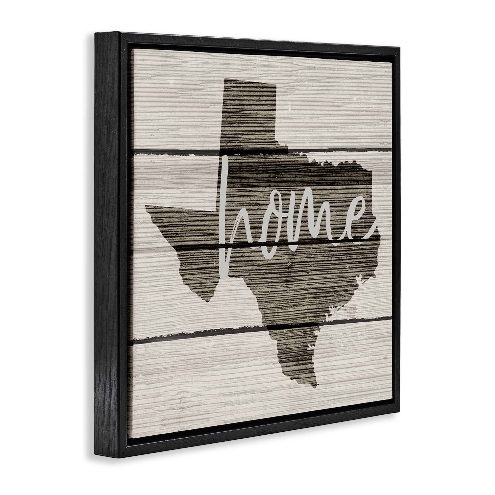 Stupell Industries Texas Rustic Typography Map Town & City Painting Black Floater Framed Canvas Art Print Wall Art, 25 x 25