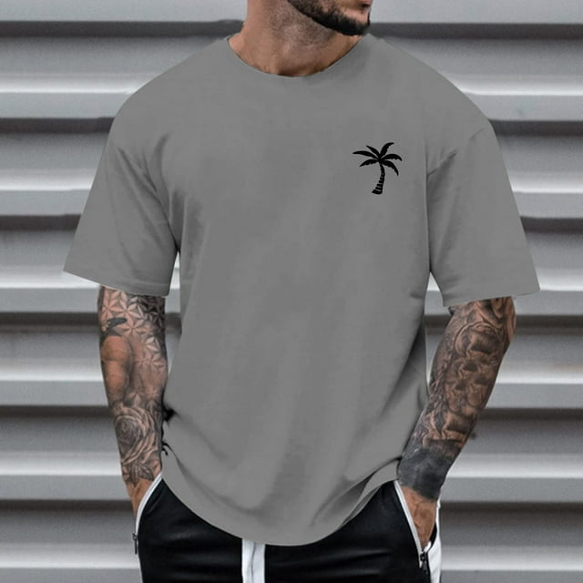 Men T Shirts Male Summer Beach Little Tree Print Blouse Short Sleeve O Neck Tops T Shirt