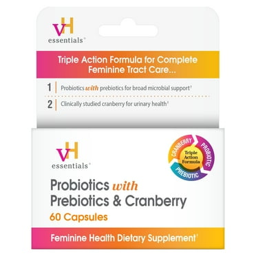 vH Essentials Probiotics with Prebiotics and Cranberry Feminine Health Supplement - 60 Capsules