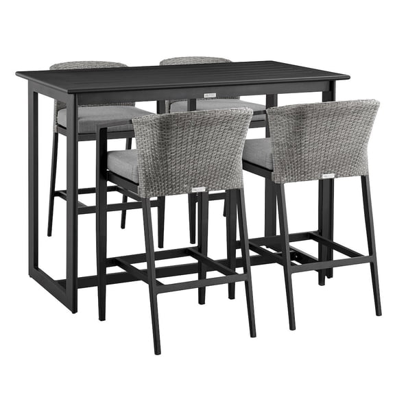 Palma Outdoor Patio 5-Piece Bar Table Set in Aluminum with Grey Cushions