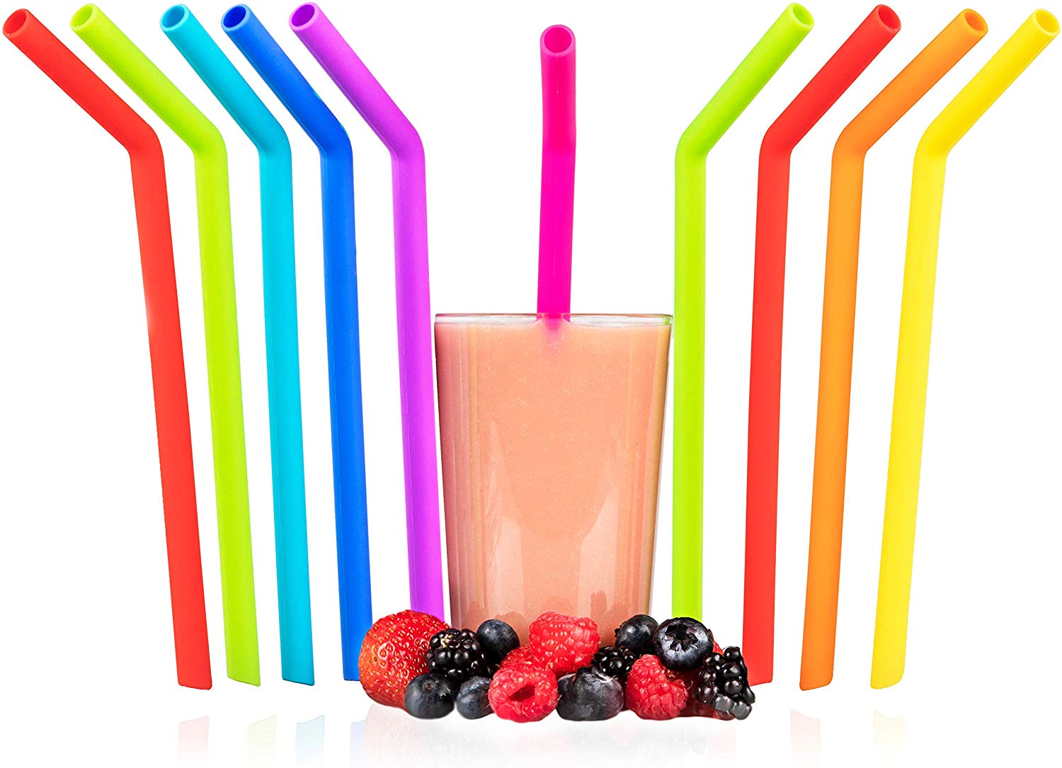 Reusable Silicone Straws & Cleaning Brush BPA Free/Dishwasher Safe