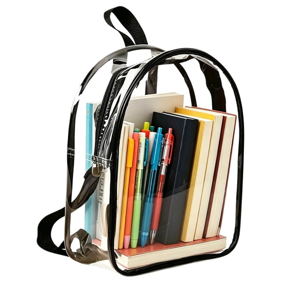 UALSRZL Clear Backpack, Heavy Duty PVC Transparent School Bag with Reinforced Strap, Large Capacity Bags for Stadium Events College Sport, Black
