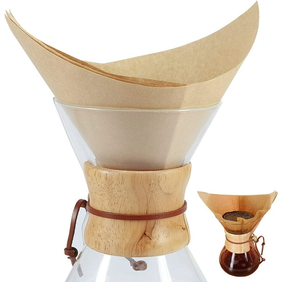 Natural Unbleached Coffee Filters - Premium Wood Pulp Square Pour Over Filter Papers for Pure Taste - Fits Chemex Brewer - 3-10 Cups Capacity - Easy to Use and Dispose -