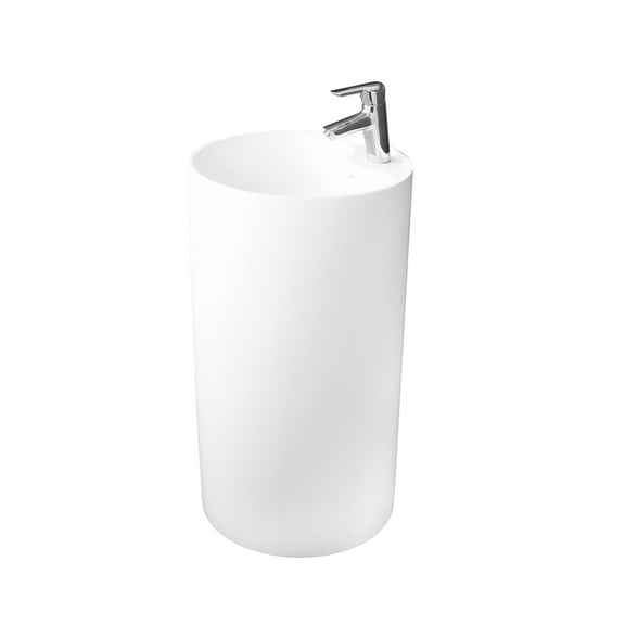 DAX Solid Surface Round Pedestal Freestanding Bathroom Basin, Matte White