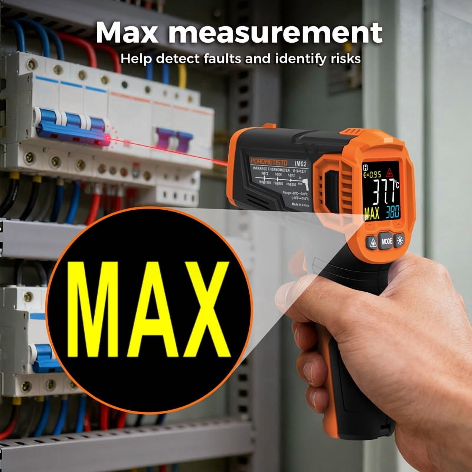 Smart Infrared Thermometer -50℃ to 380℃ Infrared Sensor Ambient Temperature Measurement Non-contact IR Thermometer High/Low Alarm