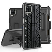 ANJ  Rugged Hybrid Shockproof Case w/Kickstand   Holster Clip Card Slot Cover for Samsung Galaxy A12 (2021 Release) - Tire Track