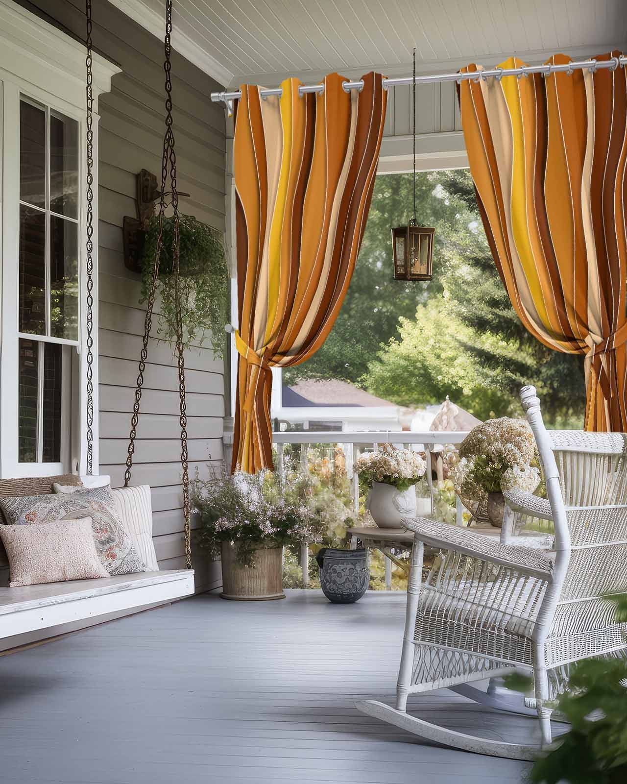 nqOlkjepod Outdoor Curtains for Patio Waterproof, Burnt Orange Ombre Outdoor Privacy Panels Grommet, Abstract Art Moire Ocean Waves Blackout Outside Curtains for Porch/Cabana 54"x108", 2 Panels