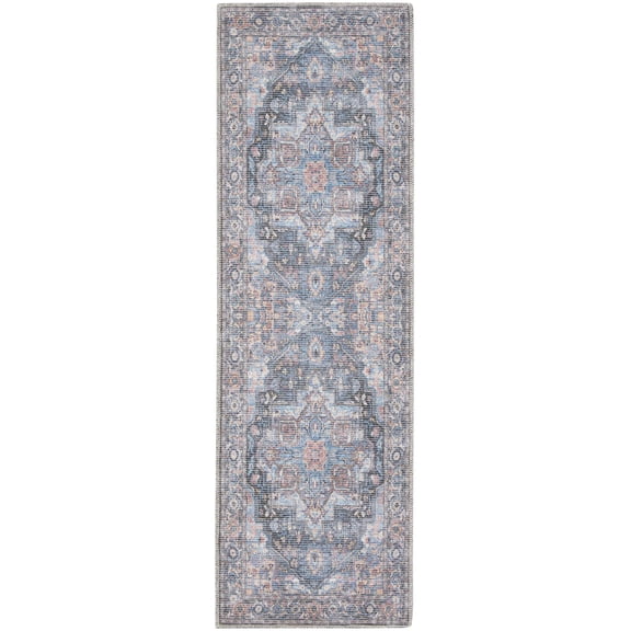 HomeRoots 522463 10 ft. Blue Floral Power Loom Distressed Washable Runner Area Rug