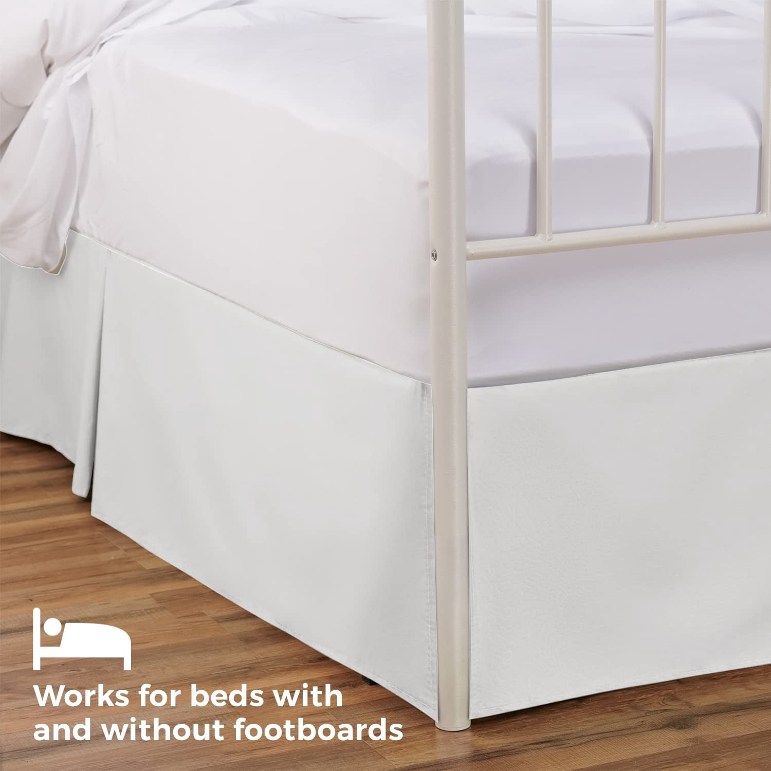Tailored Bed Skirt - 18 inch Drop, White, Twin Bedskirt with Split Corners - Blissford