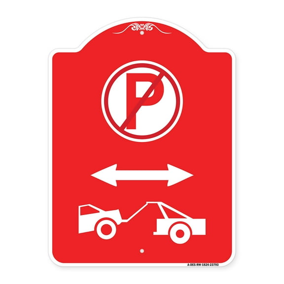 SignMission A-DES-RW-1824-23793 18 x 24 in. Designer Series Sign - No Parking - Tow Away Zone with Graphic, Red & White